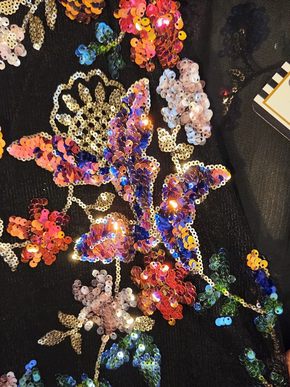 Embroidered Floral Sequin Kimono Robe - Black Multicolor